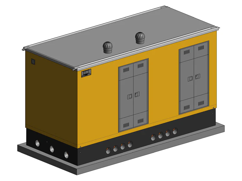 Monobox TCT prefabbricato in C.A.V. sulla vasca di fondazione, in un disegno 3D